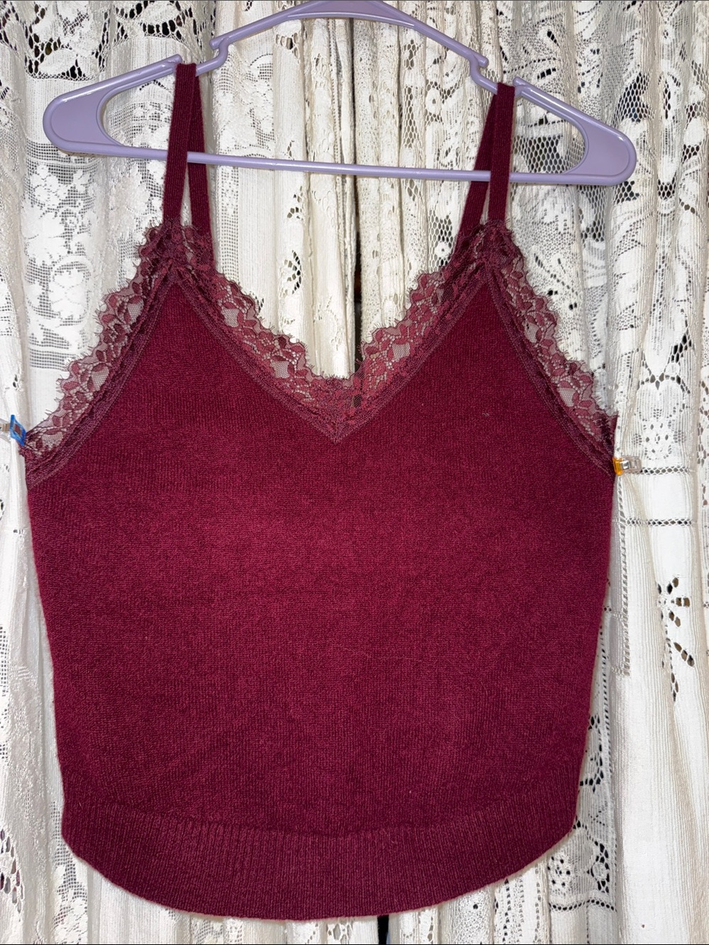 Free People Wine Lace-Trim cashmere Camisole